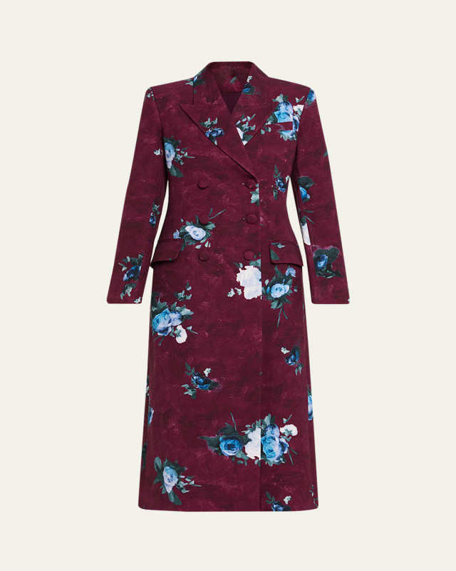 Floral Double-Breasted Long Tailored Coat